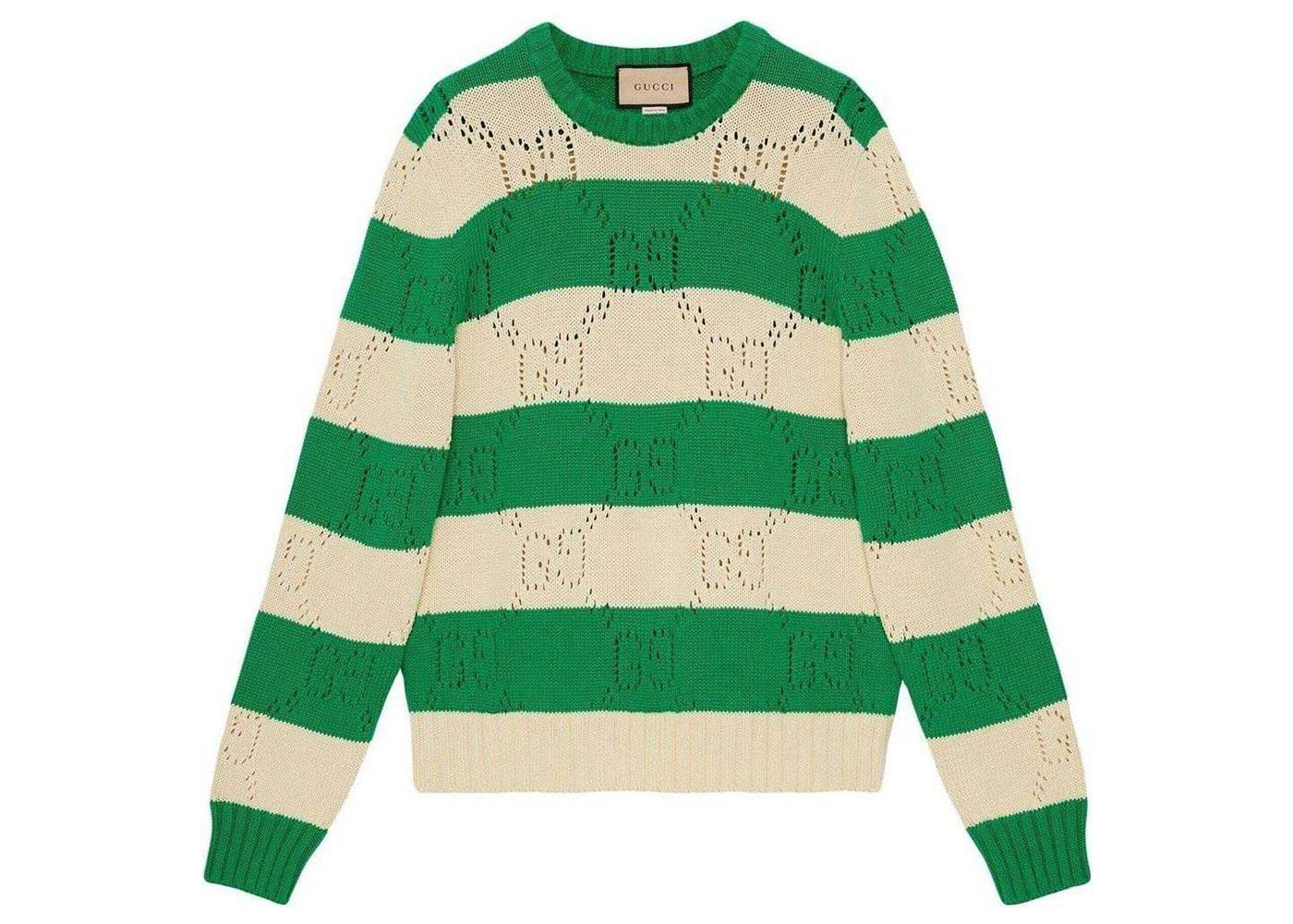 Gucci GG Lace Striped Knit Sweater Green