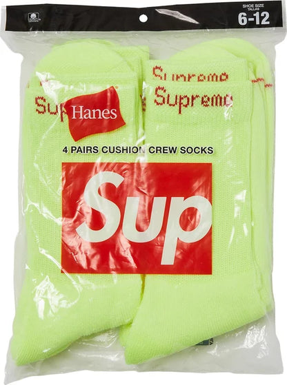 Supreme Hanes Crew Socks (4 Pack) Flourescent Yellow