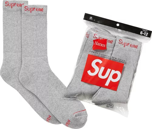 Supreme Hanes Crew Socks (2 Pack) Heather Gray