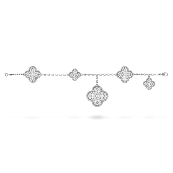 Magic Alhambra bracelet, 5 motifs 18K white gold, Diamond
