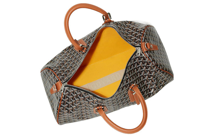 GOYARD Boston Canvas With Leather Portable Crossbody Bag, Travel Bag Medium Size Unisex Brown