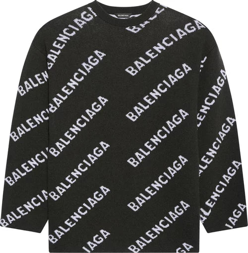 Balenciaga Allover Logo Crewneck 'Khaki/White'