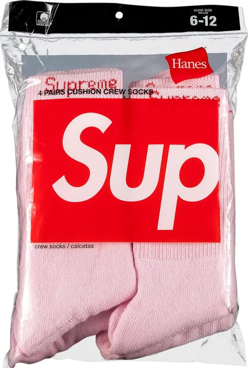 Supreme Hanes Crew Socks (2 Pack) Pink