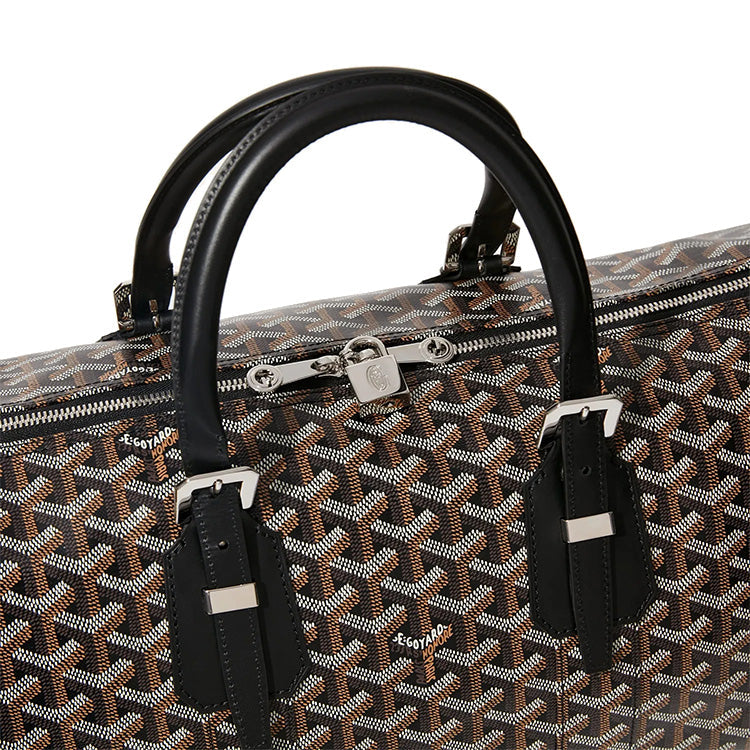 Goyard Boston Canvas With Leather Portable Crossbody Travel Bag Medium Size Unisex Black
