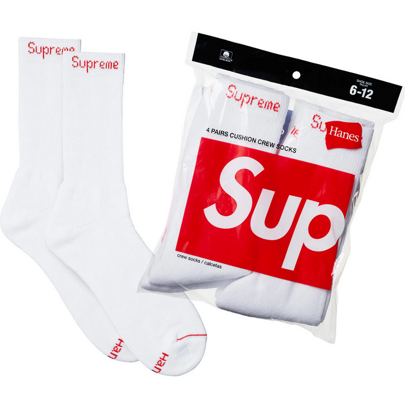 Supreme Hanes Crew Socks (2 Pack) White
