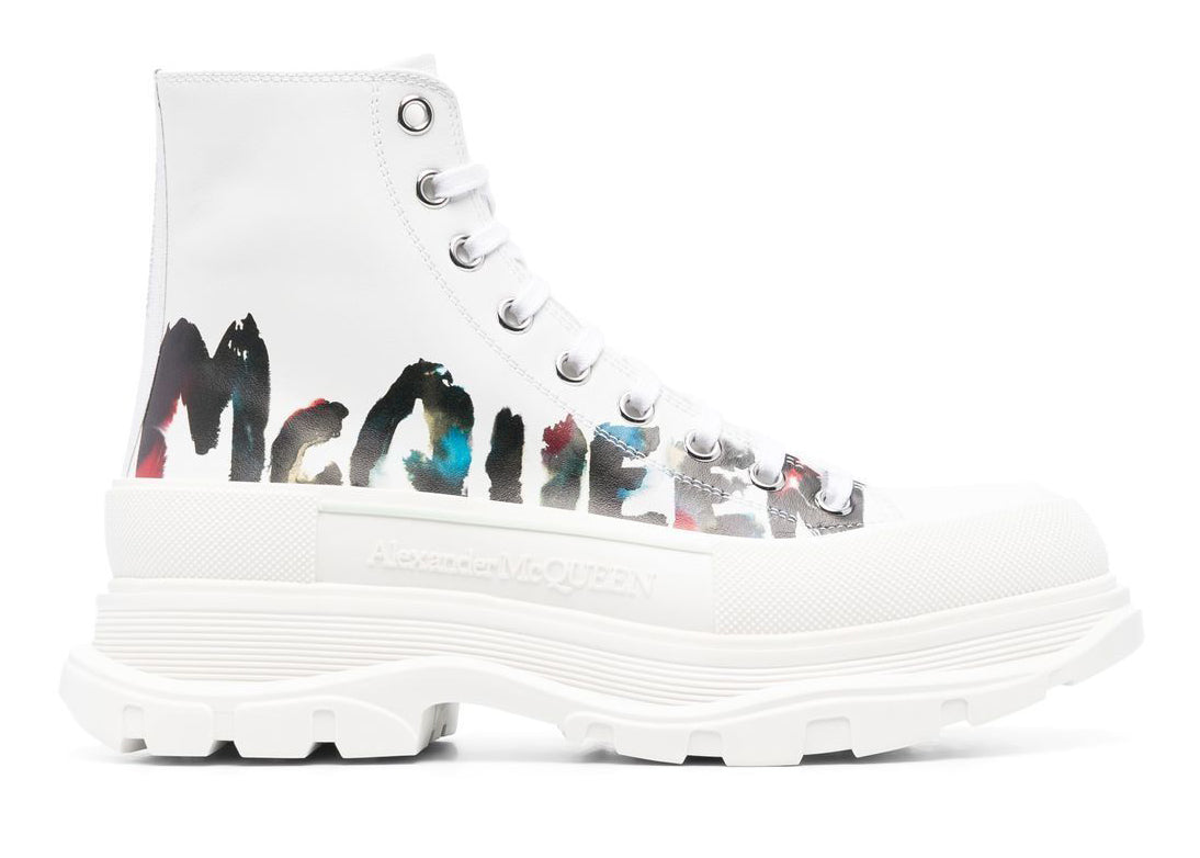 Alexander McQueen Tread Slick Boot Graffiti White Multicolor