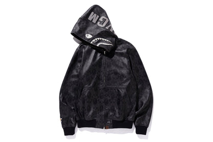 BAPE x Coach Leather Shark Hoodie Jacket Black