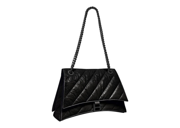 Balenciaga Crush Chain Shoulder Bag Medium Quilted Black/Black