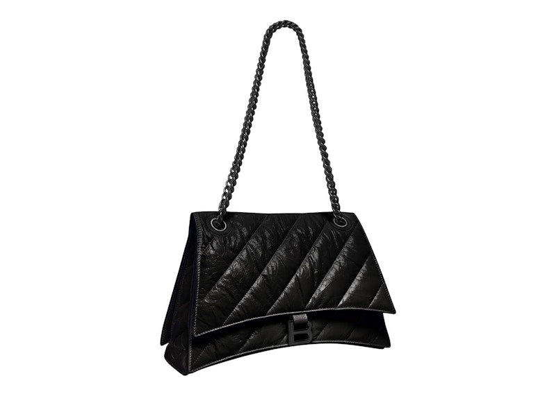 Balenciaga Crush Chain Shoulder Bag Medium Quilted Black/Black