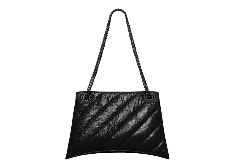 Balenciaga Crush Chain Shoulder Bag Medium Quilted Black/Black