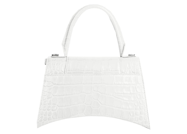 Balenciaga Hourglass Small Top Handle Bag Crocodile Embossed White