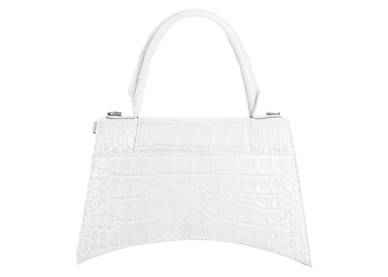Balenciaga Hourglass Small Top Handle Bag Crocodile Embossed White