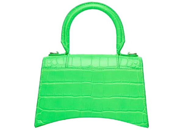 Balenciaga Hourglass Top Handle Bag Extra Small Crocodile Embossed Fluo Green