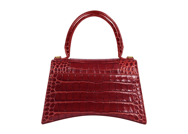 Balenciaga Hourglass Top Handle Bag Small Crocodile Embossed Dark Red