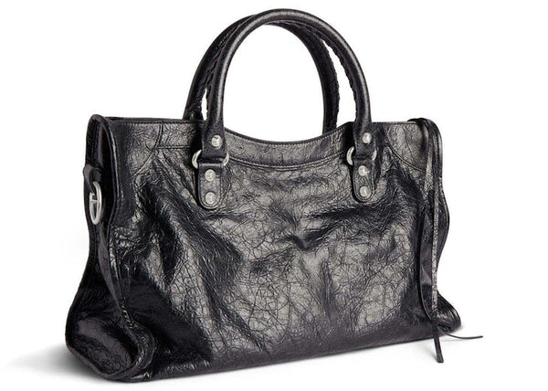 Balenciaga Le City Medium Bag In Black Arena Lambskin Shiny Silver Hardware Black