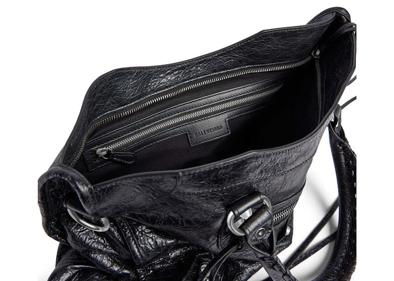 Balenciaga Le City Medium Bag In Black Arena Lambskin Shiny Silver Hardware Black