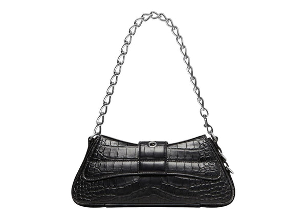 Balenciaga Lindsay Shoulder Bag Small Crocodile Embossed Black