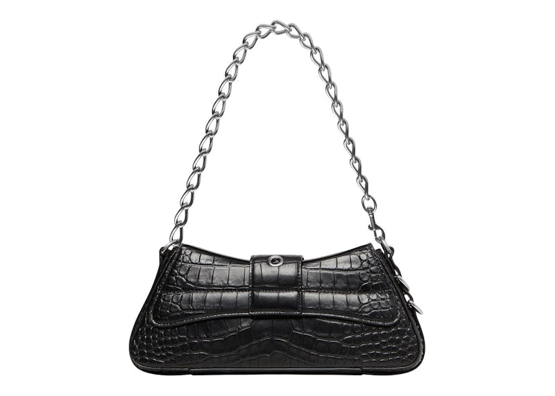 Balenciaga Lindsay Shoulder Bag Small Crocodile Embossed Black