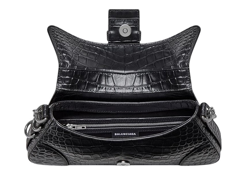 Balenciaga Lindsay Shoulder Bag Small Crocodile Embossed Black
