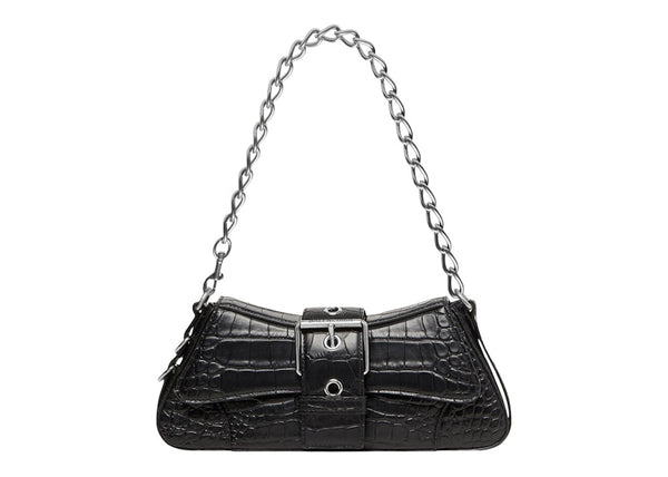 Balenciaga Lindsay Shoulder Bag Small Crocodile Embossed Black