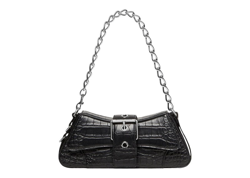 Balenciaga Lindsay Shoulder Bag Small Crocodile Embossed Black