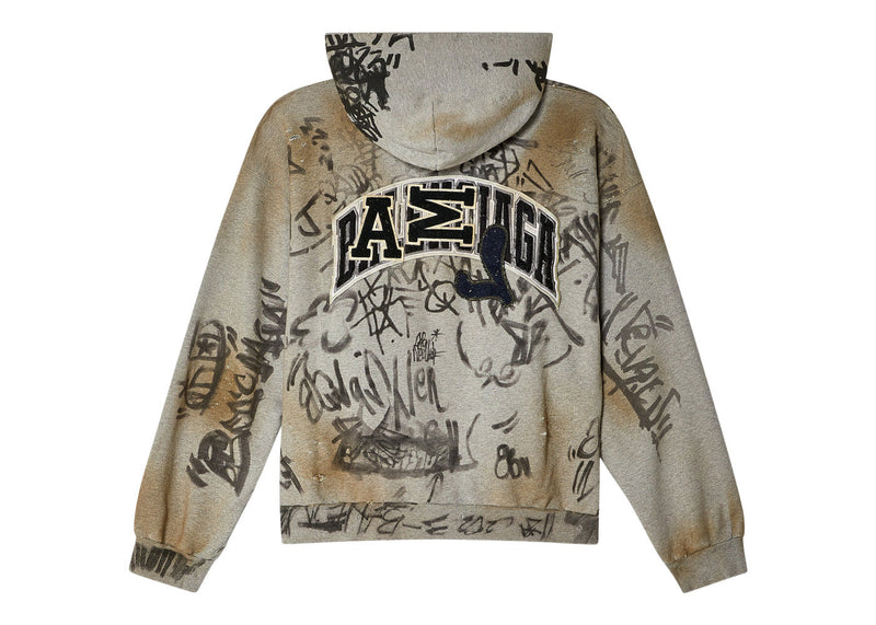 Balenciaga – Gekritzelter Hoodie mittlerer Passform in Grau 