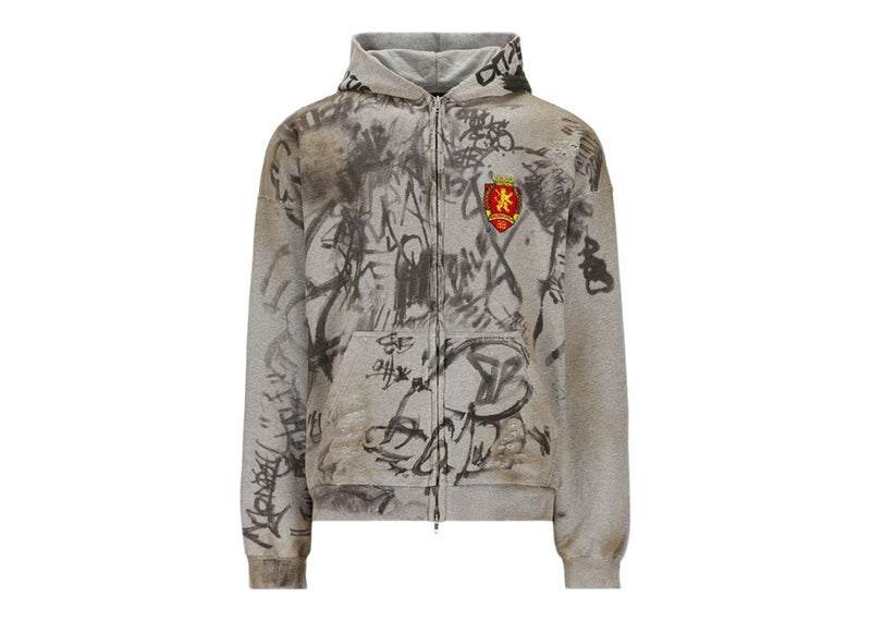 Balenciaga – Gekritzelter Hoodie mittlerer Passform in Grau 