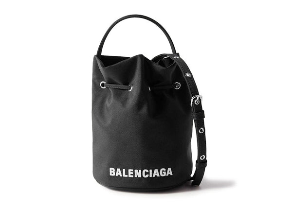 Balenciaga Wheel Shell Drawstring Bucket Bag XS Black/White