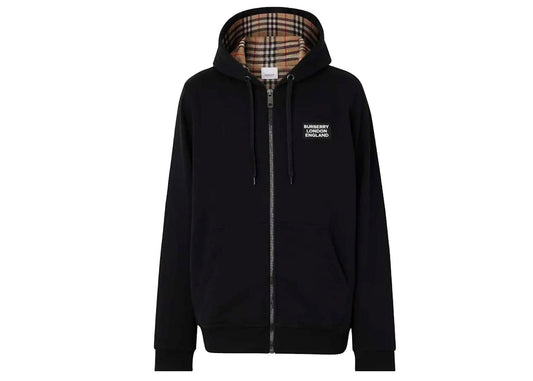 Burberry Sweat à capuche zippé en coton mélangé Noir