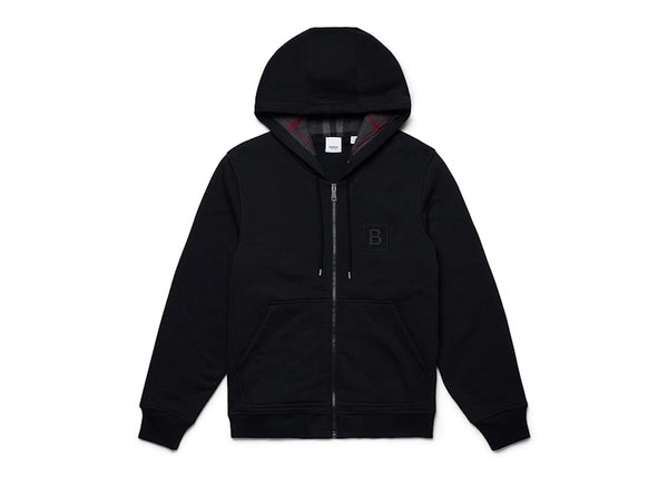 Burberry Letter Graphic Cotton Blend Zip Hoodie Black