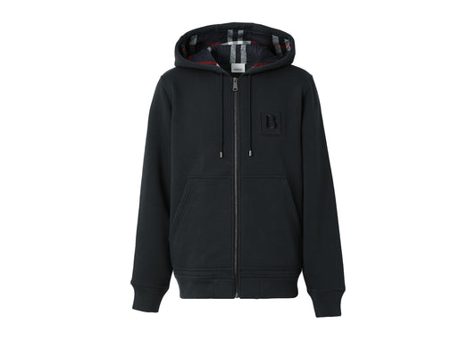 Burberry Letter Graphic Cotton Blend Zip Hoodie Navy