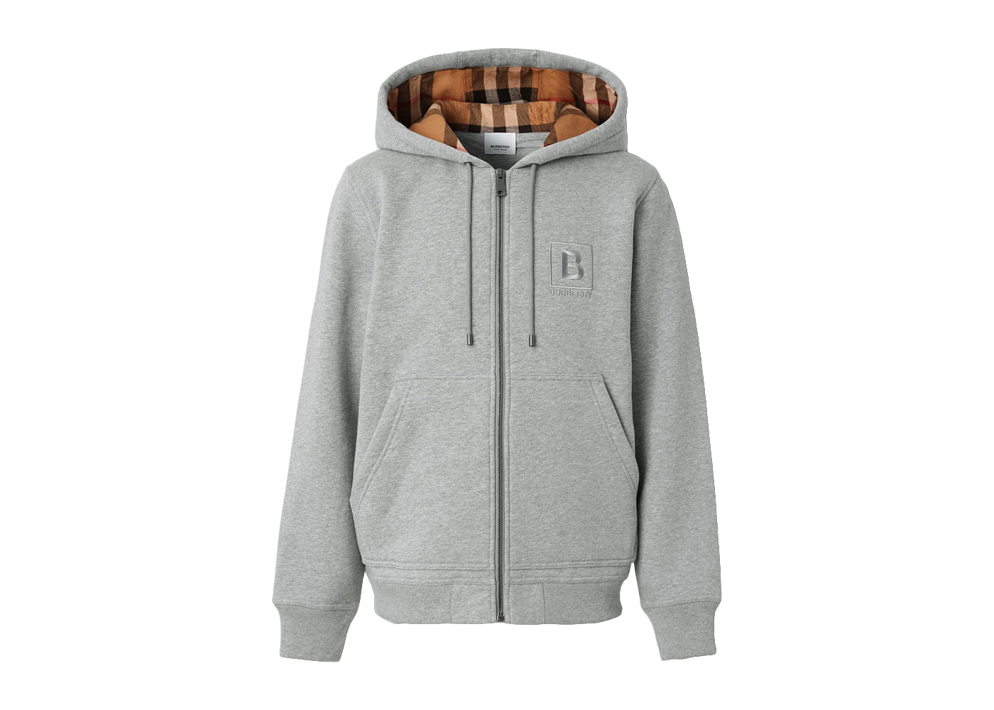 Burberry Letter Graphic Cotton Blend Zip Hoodie Pale Grey Melange