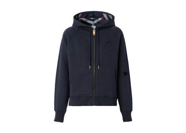 Burberry Letter Graphic Cotton Blend Zip Hoodie Navy