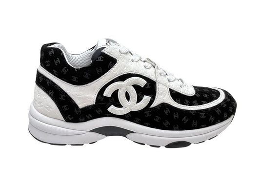 Chanel CC Embossed Logo Black White Suede 