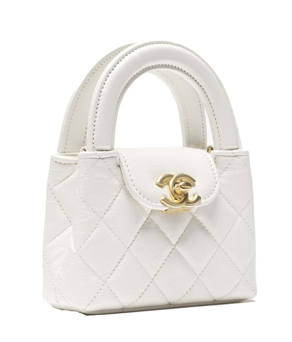 Chanel Kelly Clutch with Chain Micro 23K Shiny Aged Calfskin White