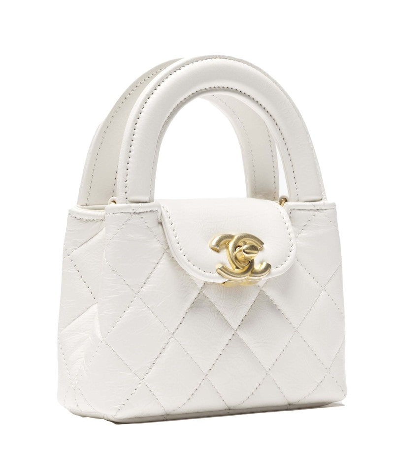 Chanel Kelly Clutch with Chain Micro 23K Shiny Aged Calfskin White