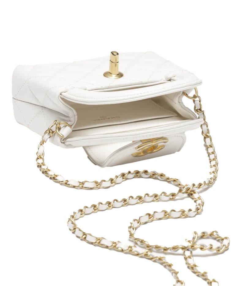 Chanel Kelly Clutch with Chain Micro 23K Shiny Aged Calfskin White