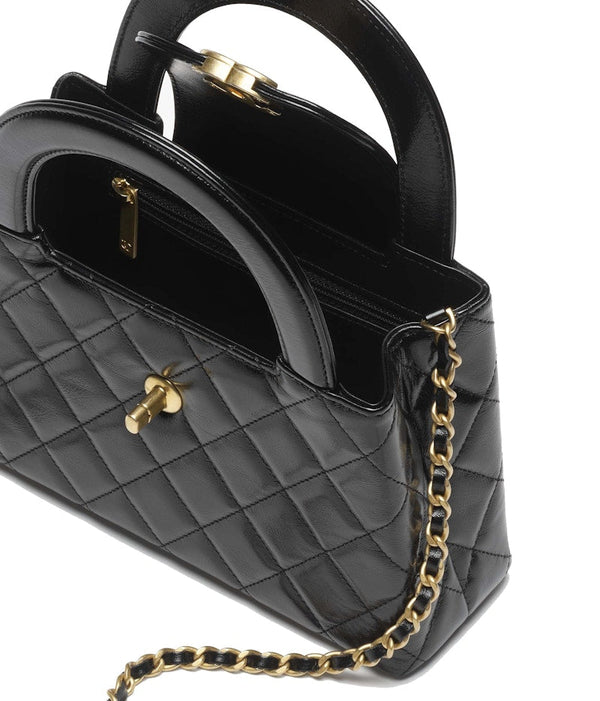 Chanel Kelly Mini Shopping Bag Mini 23K Shiny Aged Calfskin Black