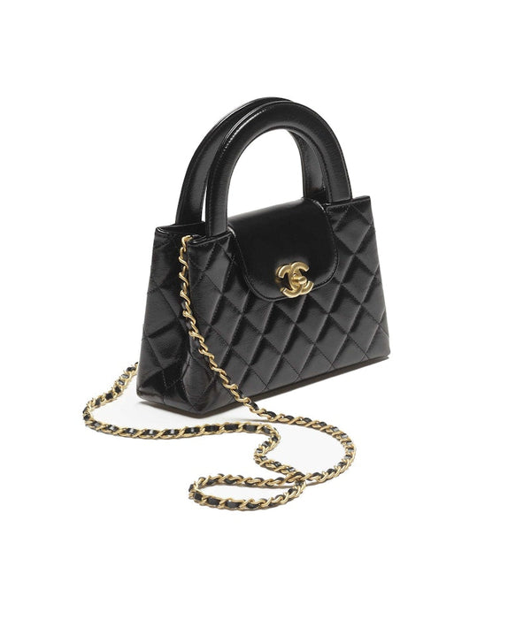 Chanel Kelly Mini Shopping Bag Mini 23K Shiny Aged Calfskin Black