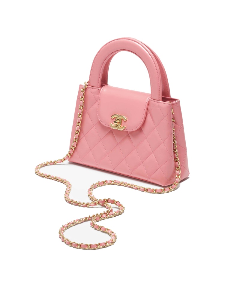 Chanel Kelly Mini Shopping Bag Mini 23K Shiny Aged Calfskin Coral Pink