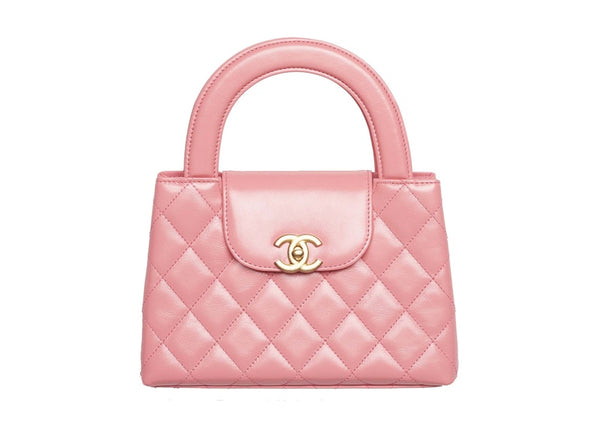 Chanel Kelly Mini Shopping Bag Mini 23K Shiny Aged Calfskin Coral Pink
