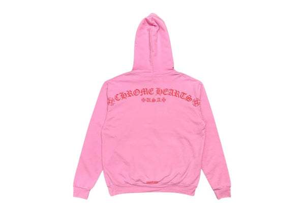 Sweat à capuche rose avec logo rouge Chrome Hearts