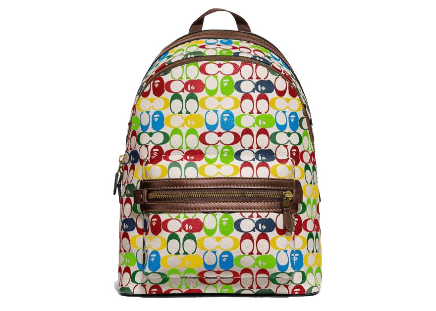 Coach x Bape Academy Backpack Signature Canvas With Ape Head Brass/Multi