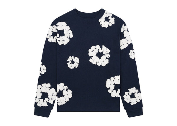 Denim Tears Long Sleeve Cotton Wreath T-shirt Navy