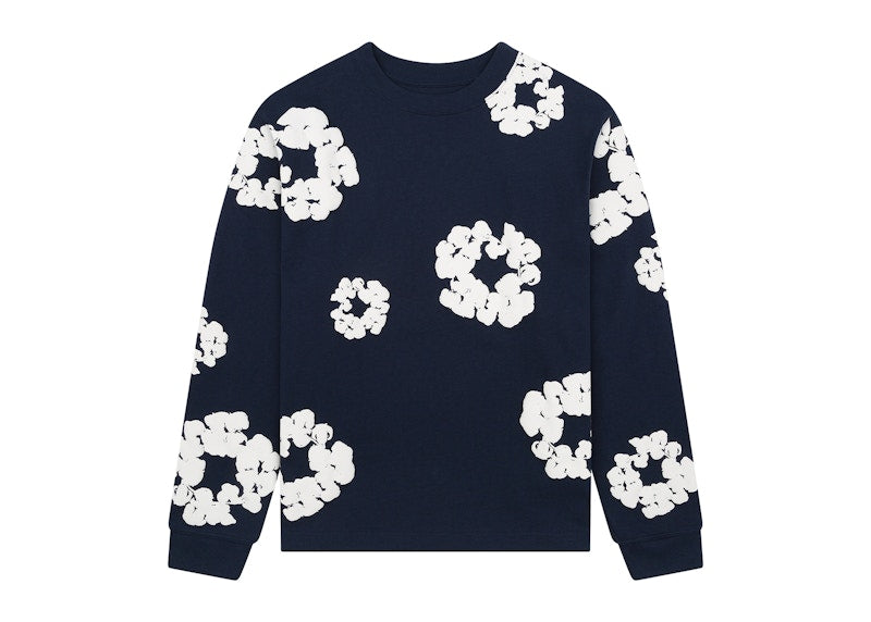 Denim Tears Long Sleeve Cotton Wreath T-shirt Navy