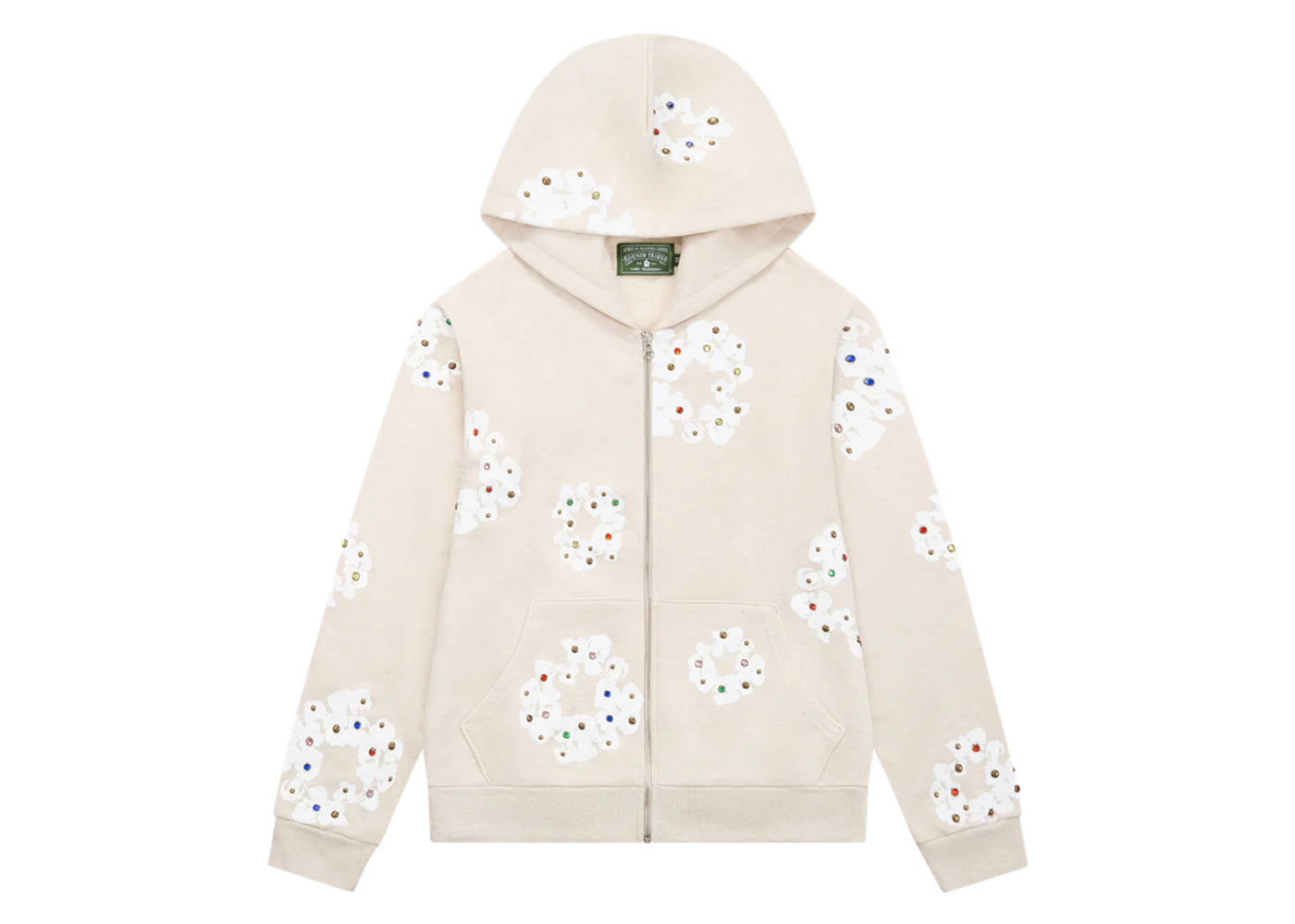 Denim Tears Sweat à capuche zippé en coton avec strass et couronne de flocons d'avoine 