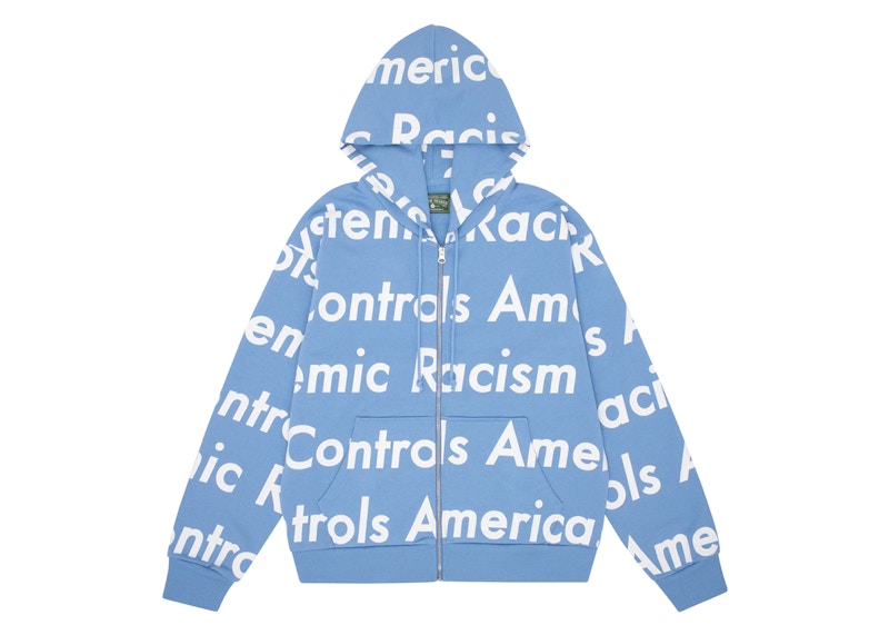 Denim Tears x Arthur Jafa Systemic Racism Controls America Zip Up Hoodie Dusty Blue