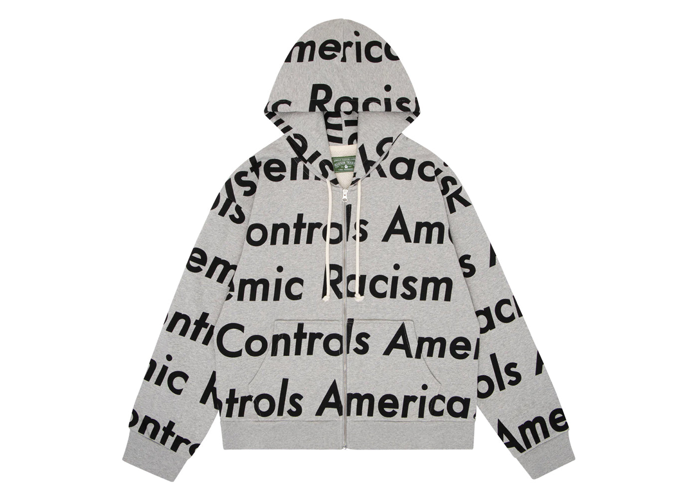 Denim Tears x Arthur Rafa Systemic Racism Controls America Zip Up Hoodie Heather Gray