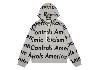 Denim Tears x Arthur Rafa Systemic Racism Controls America Zip Up Hoodie Heather Grey