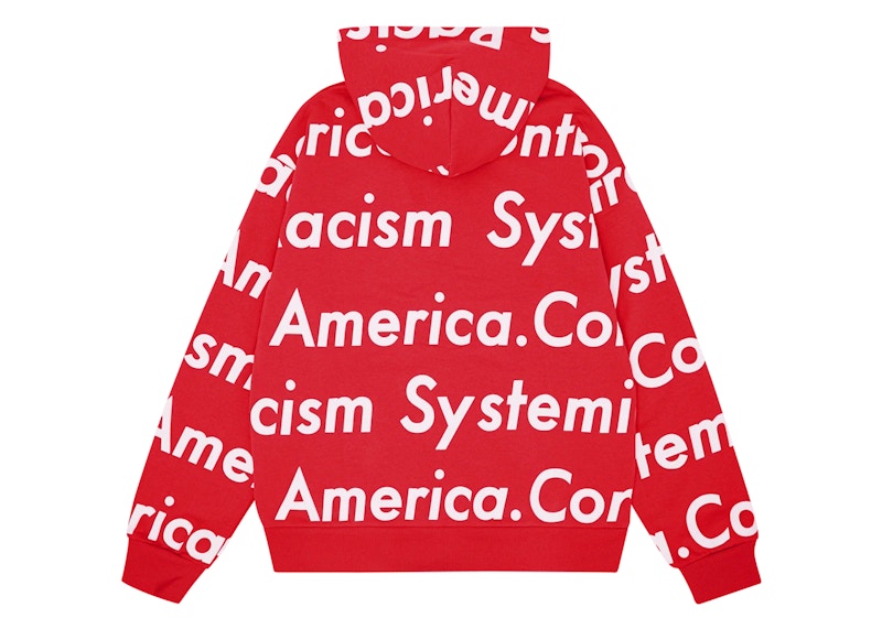 Denim Tears x Arthur Jafa – Kapuzenpullover mit Reißverschluss „Systemic Racism Controls America“ in Rot 